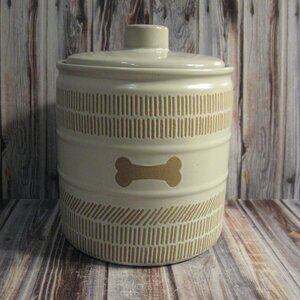 TOP PAW TAN GLAZED ETCH STONEWARE TREAT JAR